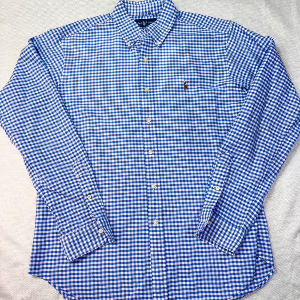 Ralph Lauren Mens Size Large Collared Button Down Blue Long Sleeve Gingham